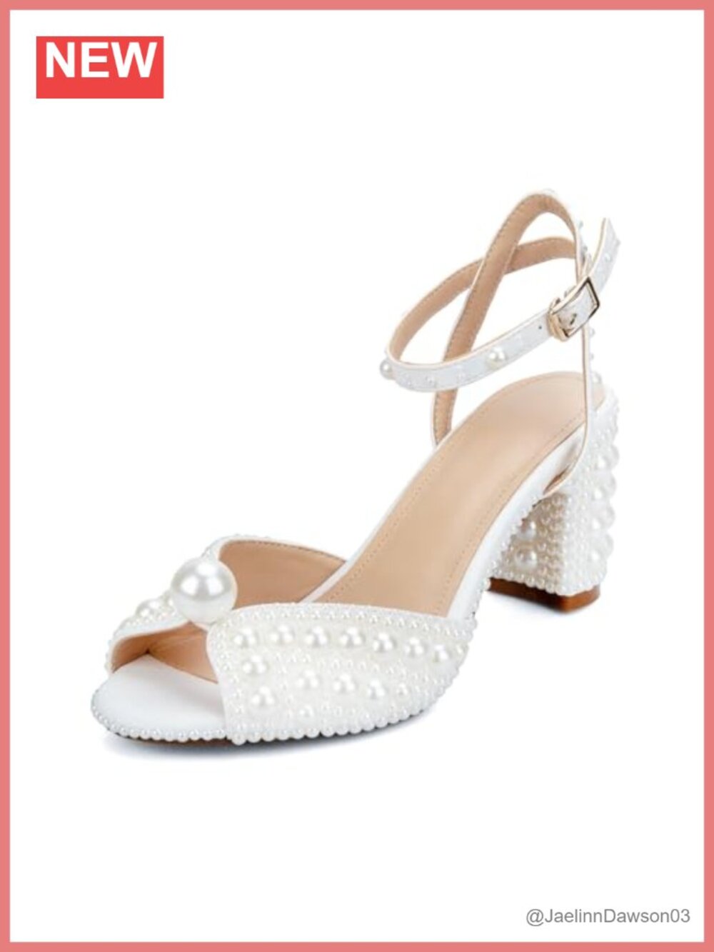Pearl Block Heel Ankle Strap Sandals Women's Party Bridal Round Open Toe Heels